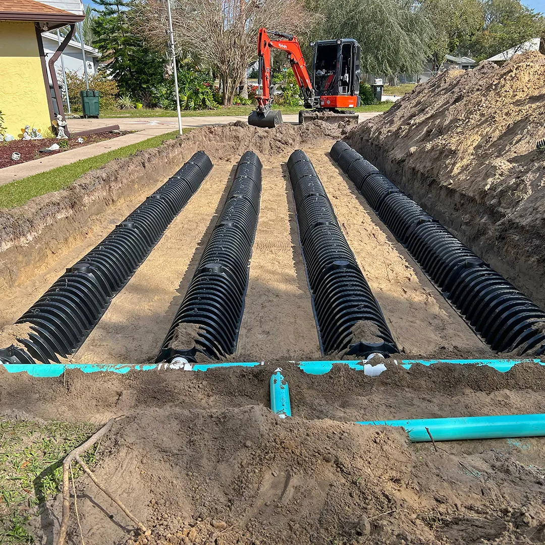 Drain field repair work at a rural property in Western North Carolina